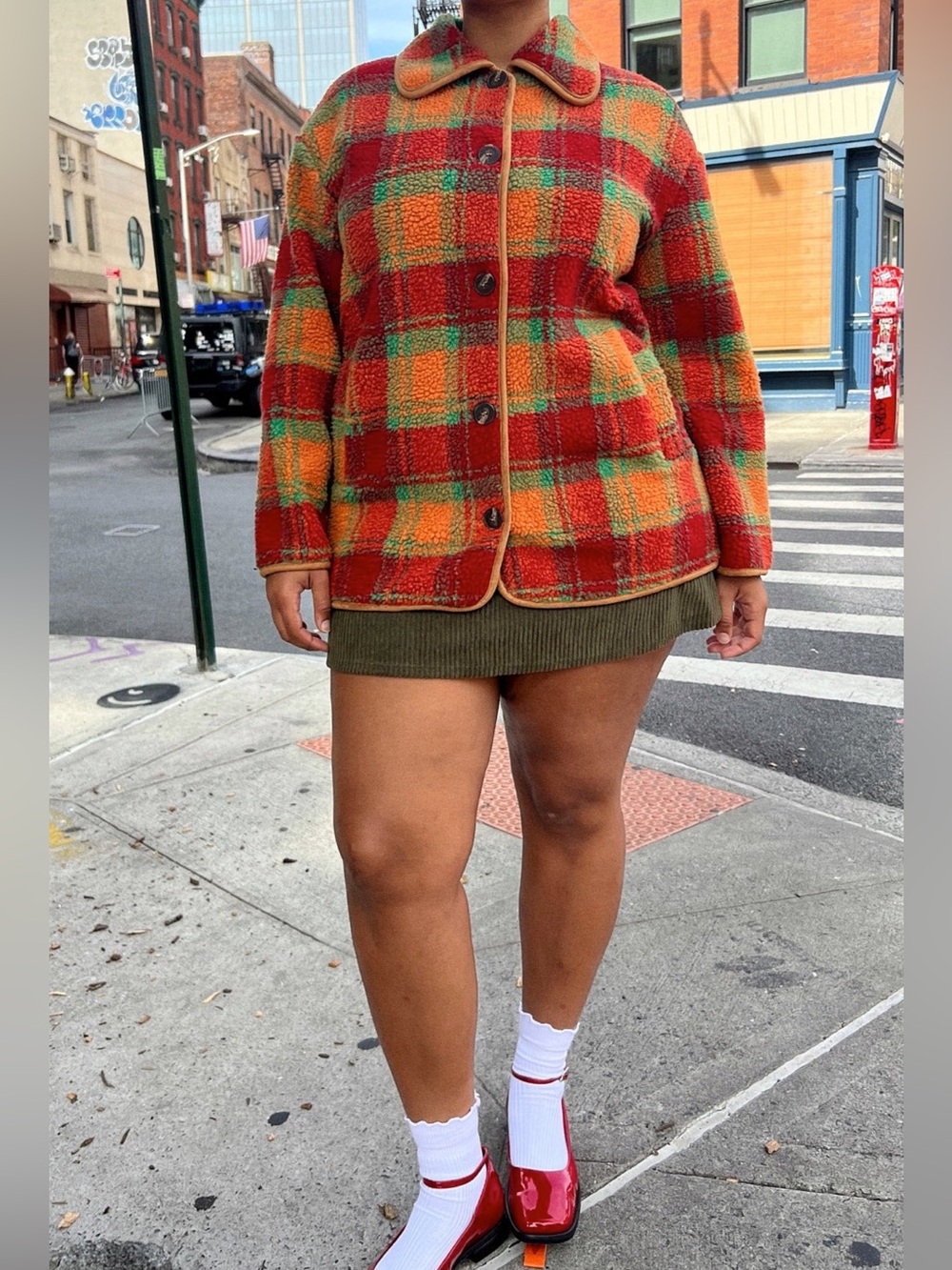 LISA SAYS GAH Jesse Sherpa Jacket in Orange Plaid Size XS/S - Picture 8 of 16
